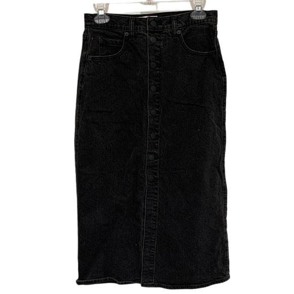 Universal Thread Black Button Down Denim Midi Skirt - Picture 1 of 8